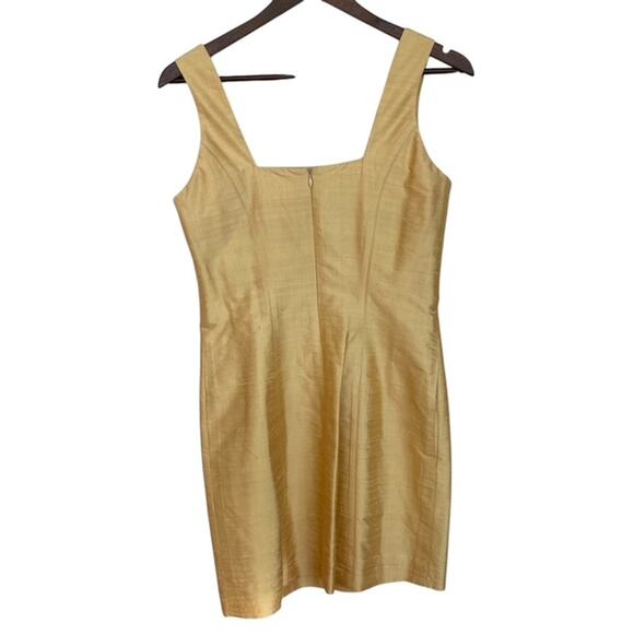 CACHE Gold Silk Knee Length Fitted Sleeveless Dress -Size 8 - Picture 2 of 4